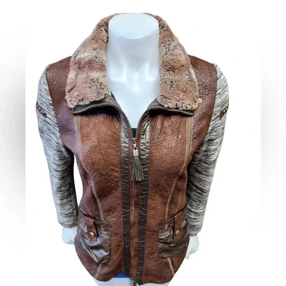 Sportalm Multi Textured Faux Fur  Lightweight Brown Grey Jacket Size 38 (Medium) - Picture 3 of 11
